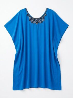 Completely Me Liz Lange Size L Blue Caftan Modern Uniform Neo Nostalgia Beach